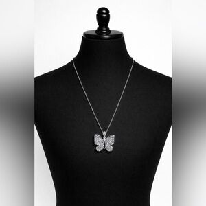 AVA Nadri Crystal Butterfly Pendant in White Rhodium-Plated Bras,16” chain.
